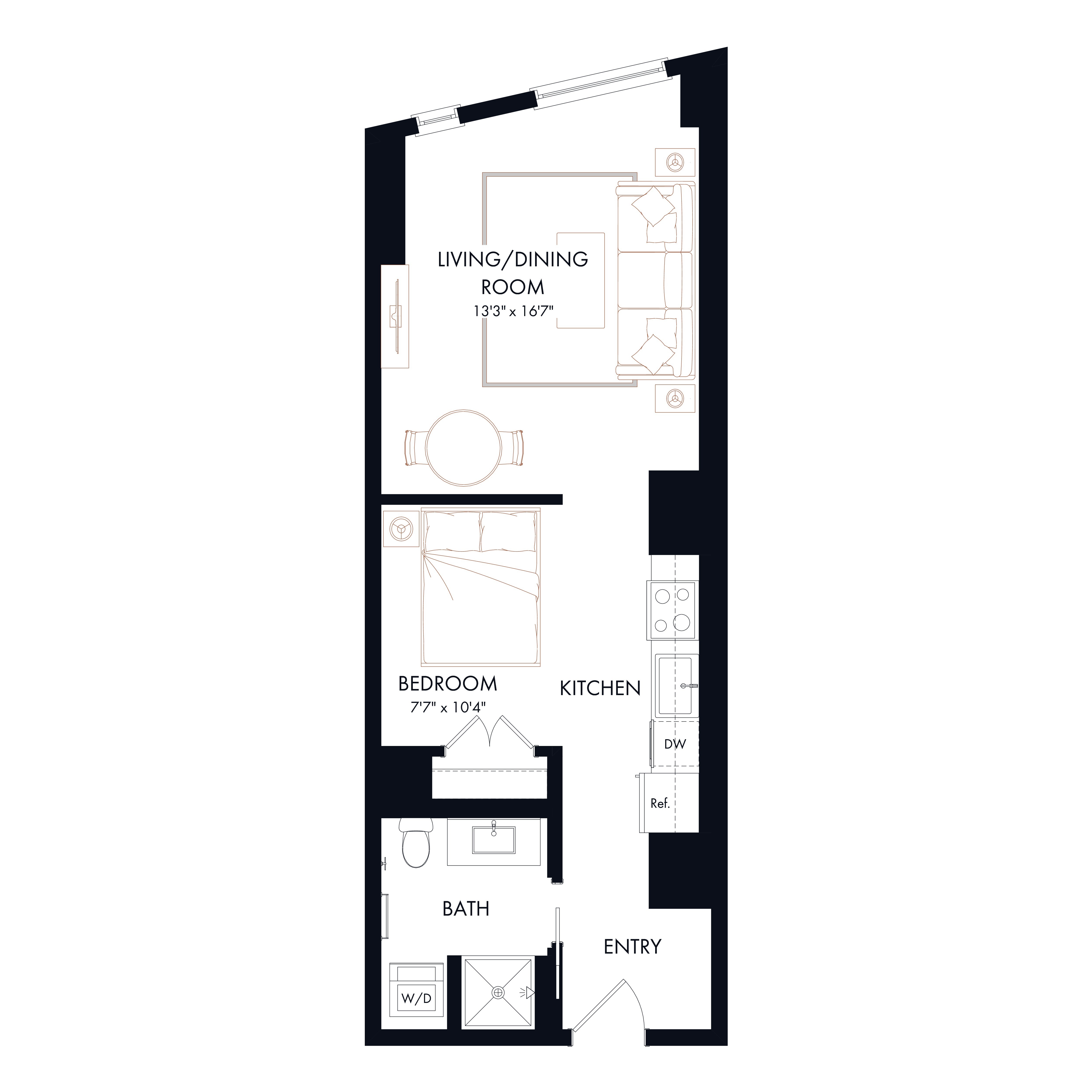 Floor plan layout diagram for S5 | Studio | 1 Bath